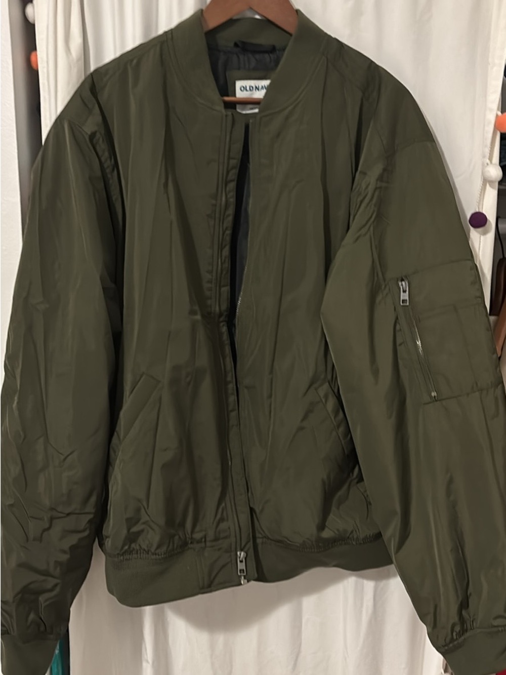 Old Navy Men's Olive Bomber Jacket - Lightweight Zip Front